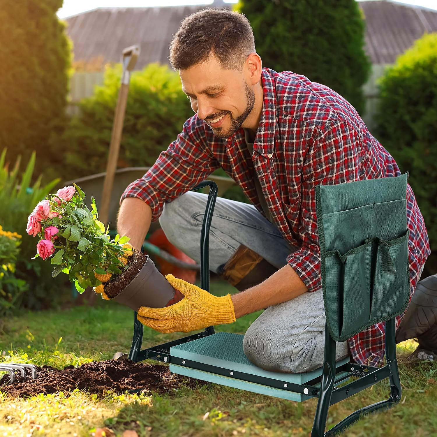 LEMY 2 in 1 Garden Kneeler and Seat - Portable Heavy Duty Folding Garden Stool for Women Men Seniors, w/EVA Foam Kneeling Pad, Removable Tools Pouches