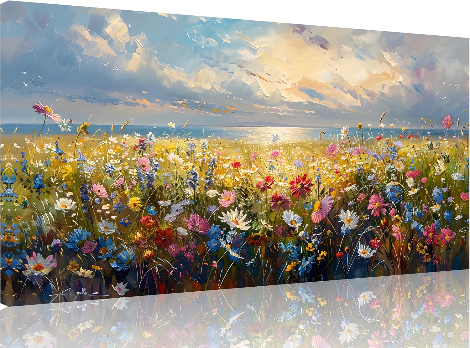 TutuBeer 3 Panel Beach Canvas Wall Art for Home Decor Blue Sea Sunset White Beach Painting the Picture Print on Canvas Seascape the Pictures for Home Decor Decoration,Ready to Hang