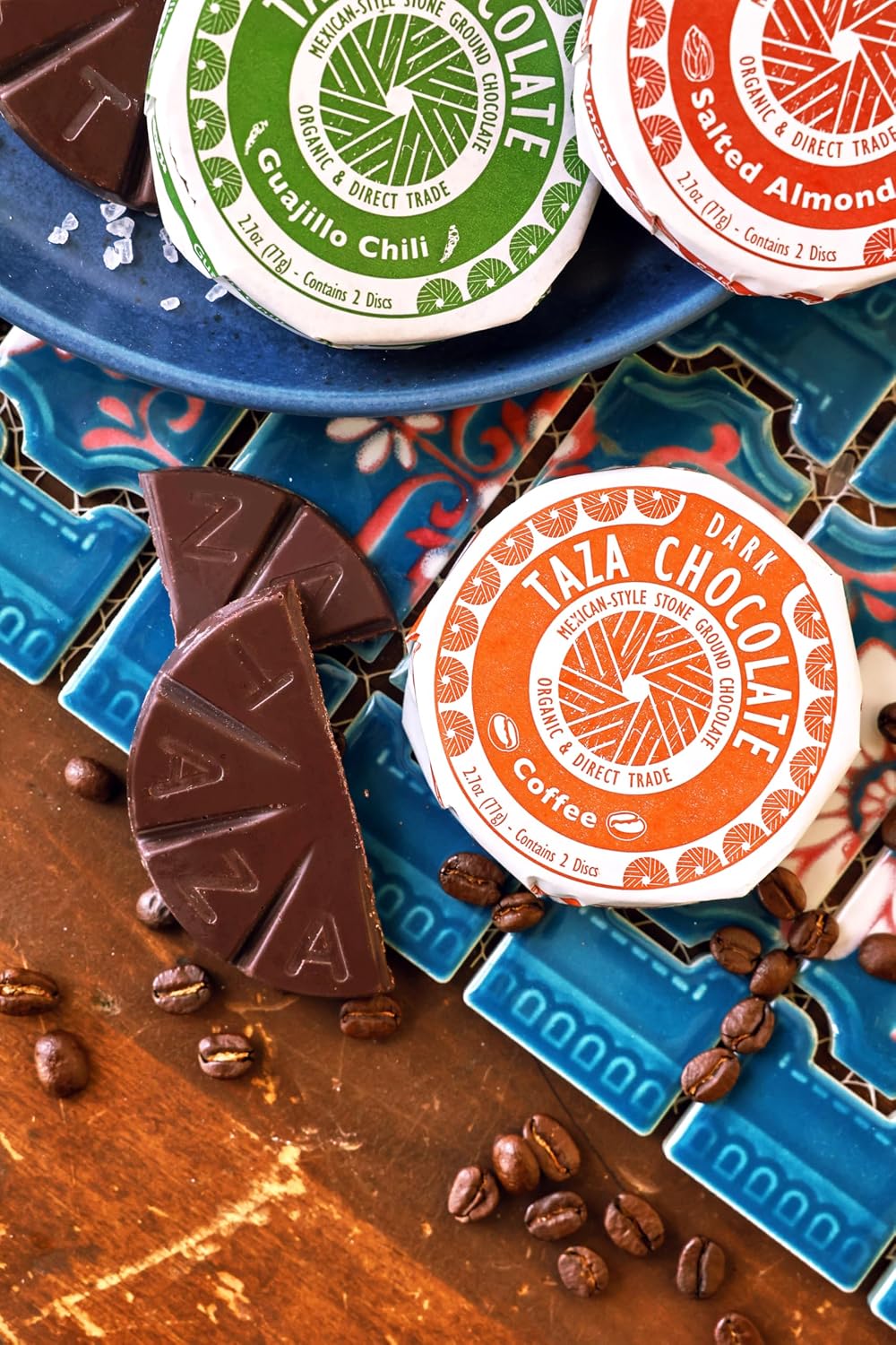 Taza Chocolate Organic Mexicano Disc Stone Ground, Variety Pack, 1.35 Ounce (8 Count), Vegan | Vegan, Dairy Free, Gluten Free, Organic Stone Ground Dark Chocolate Disc, 1.35 Ounce