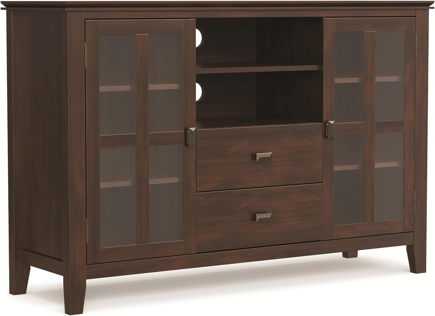 SIMPLIHOME Artisan 53" Wide Solid Wood TV Stand in Russet Brown
