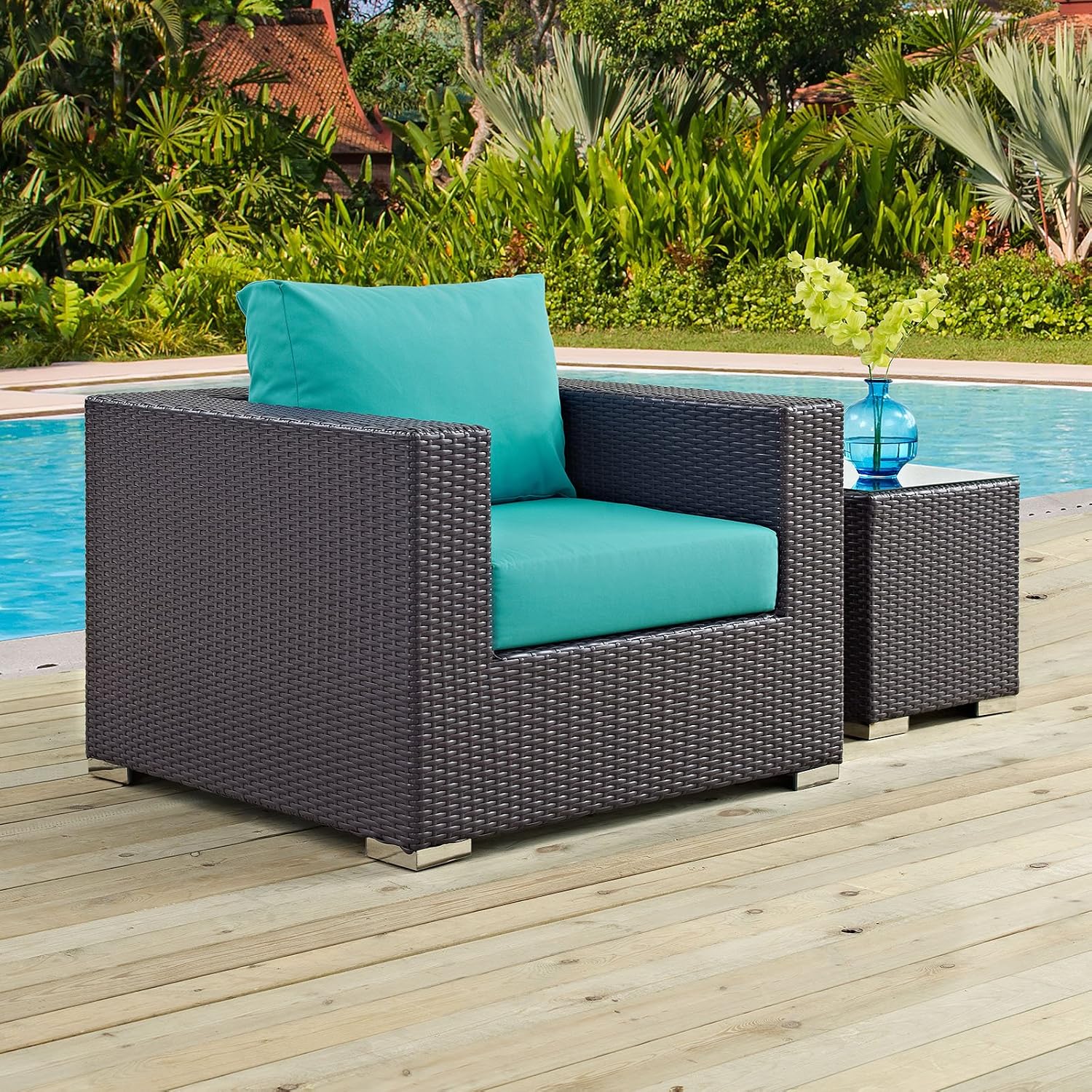 Modway Convene Wicker Rattan Outdoor Patio Loveseat in Espresso White