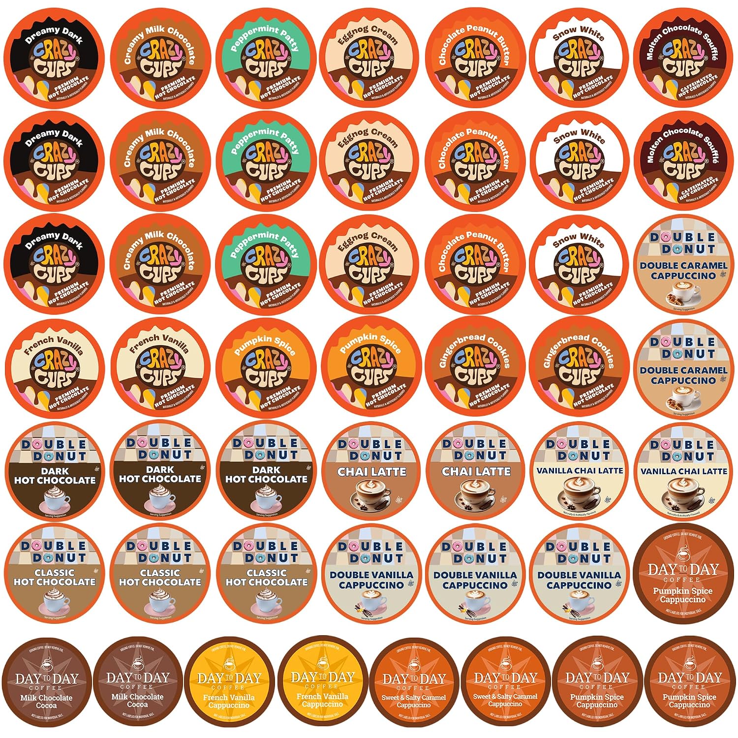 Crazy Cups Seasonal Premium Hot Chocolate Single Serve Cups for Keurig K Cup Brewers Variety Pack Sampler, 40 Count