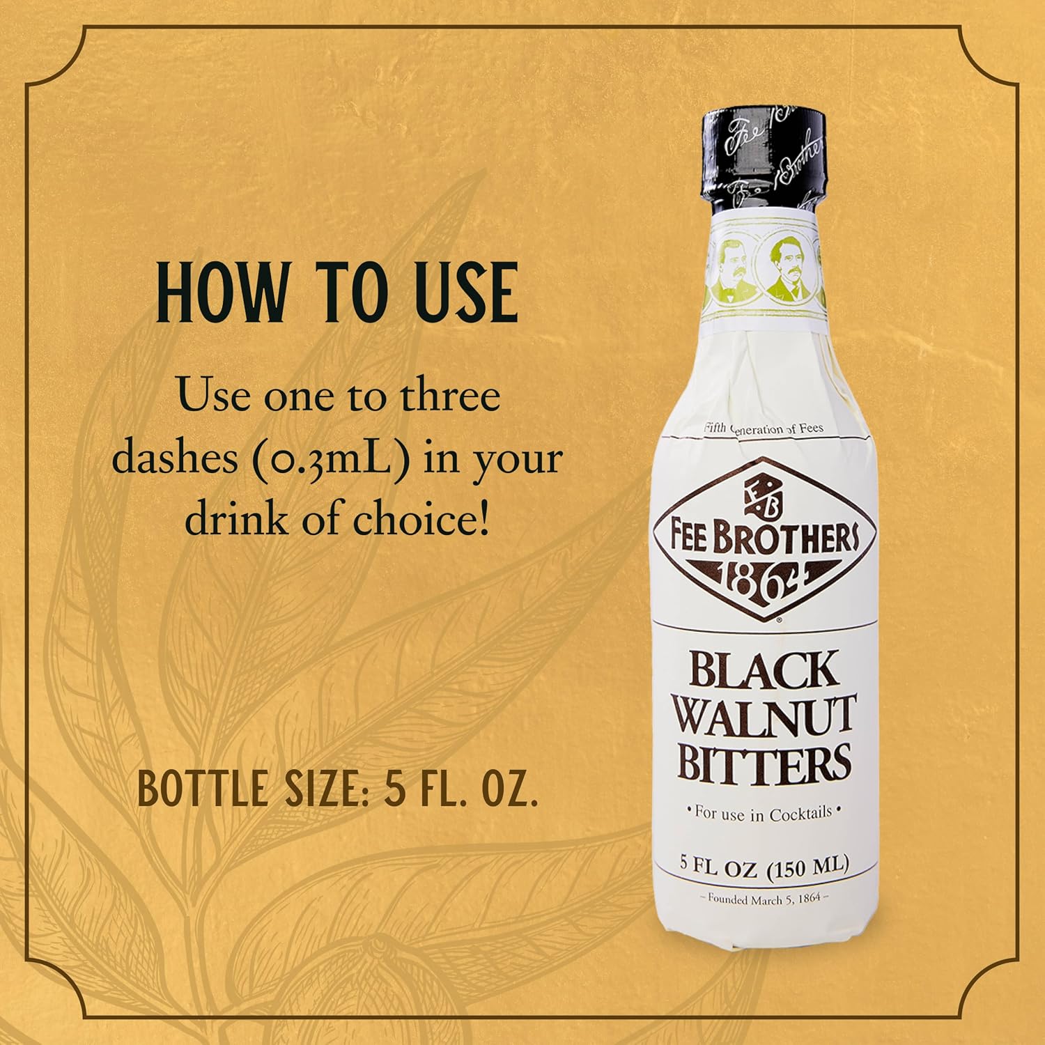 Fee Brothers Black Walnut Cocktail Bitters, 5 fl oz (150ml) | Aromatic Cocktail Mixer & Concentrated Flavoring, Gluten Free, Vegan-Friendly