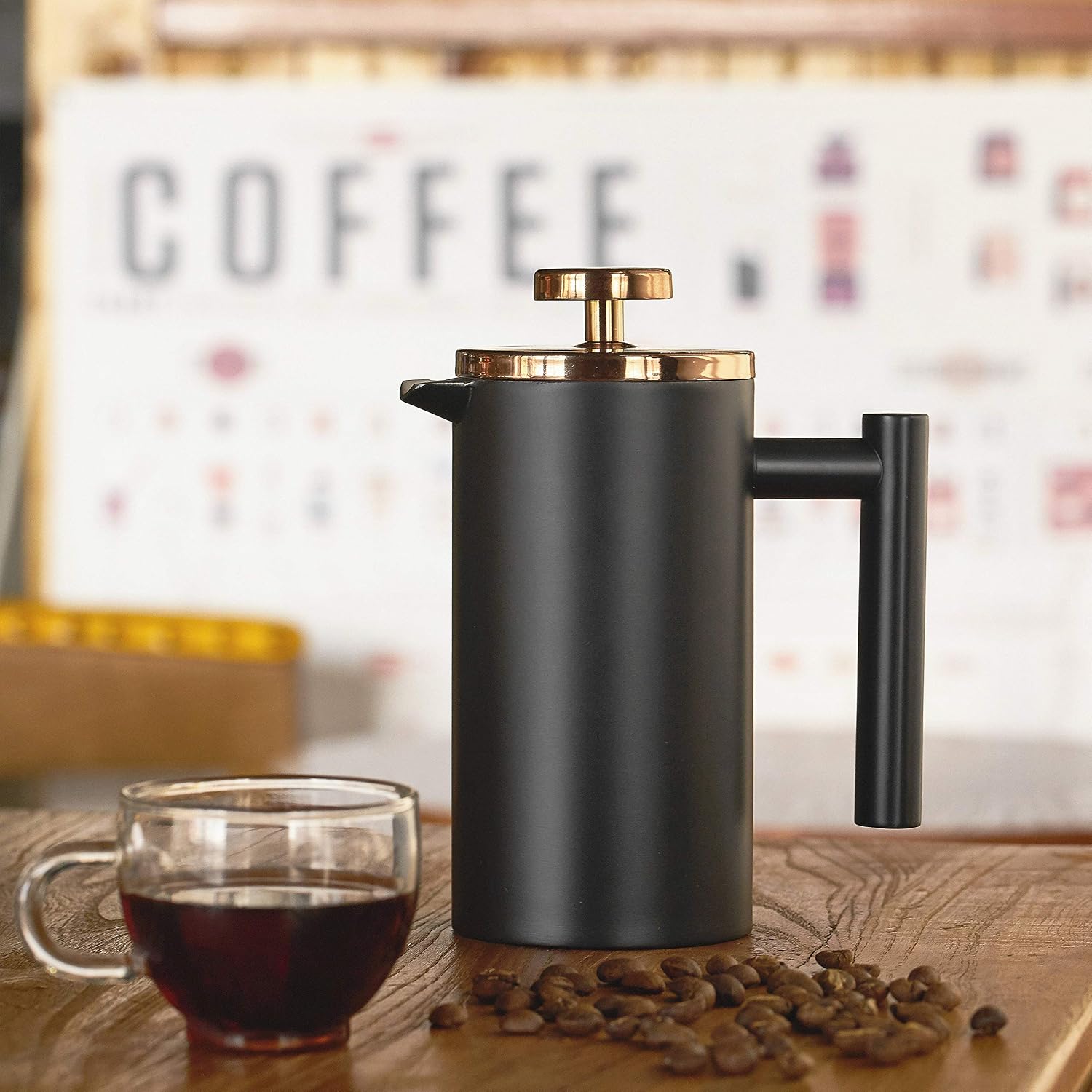 Black French Press Stainless Steel 34oz