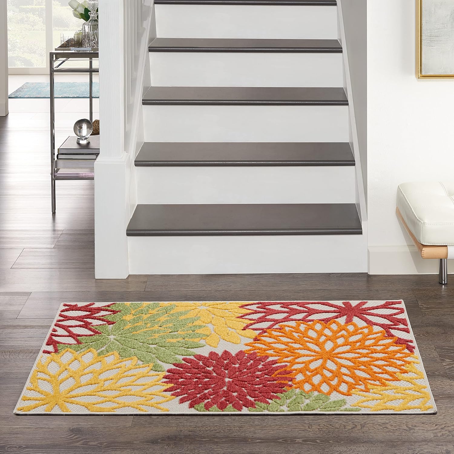 Nourison Home Aloha Indoor/Outdoor Black White 2'8" x 4' Area Rug, Tropical, Botanical, Easy Cleaning, Non Shedding, Bed Room, Living Room