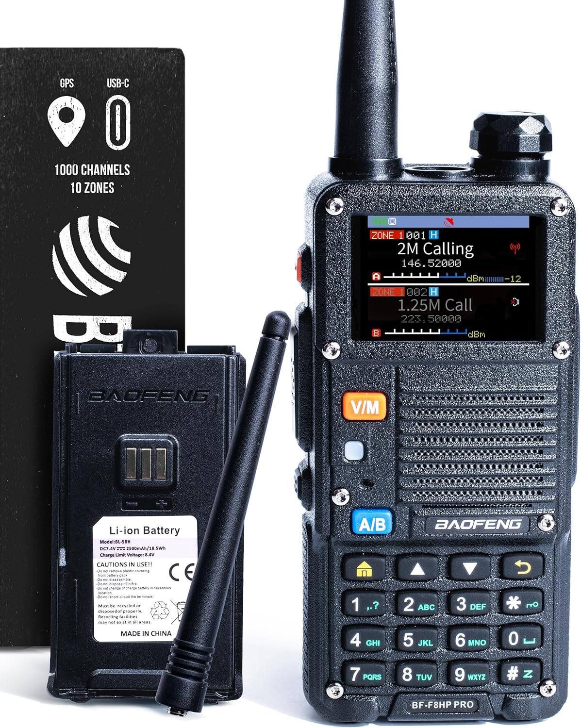BAOFENG BF-F8HP PRO 10 W Tri-Band Two-Way Radio – UV-5R 7th Gen, 1000 Channels, GPS & NOAA Weather, Aviation/VHF/UHF/1.25 m Scanner, IP54 Rugged