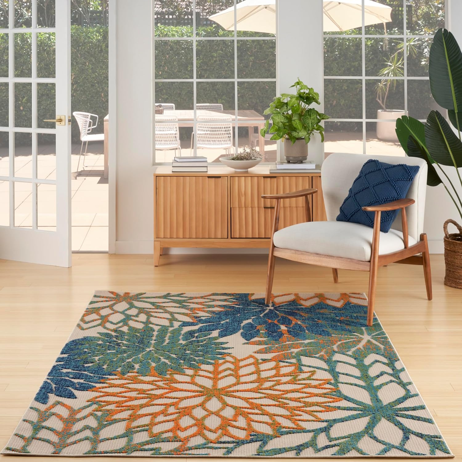 Nourison Home Aloha Indoor/Outdoor Black White 2'8" x 4' Area Rug, Tropical, Botanical, Easy Cleaning, Non Shedding, Bed Room, Living Room