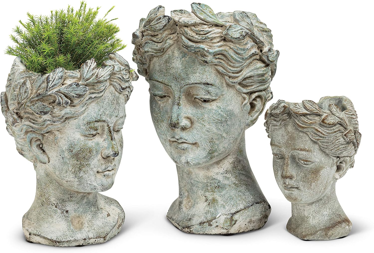 Abbott Collection Large Woman Head Planter | Hand-Finished Greco-Roman Style, Indoor & Outdoor, For Flowers & Succulents, Cement, Gray, 10"H