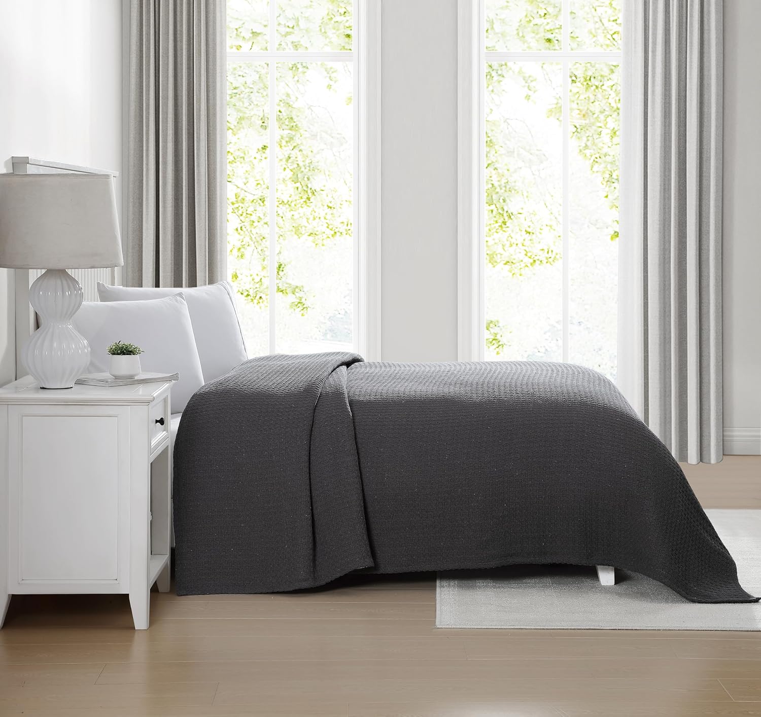 Grand Hotel Lightweight Full/Queen Blanket, 100% Cotton, Pearl Blue | All-natural yarn-dyed mercerized cotton is exceptionally durable, breathable and soft