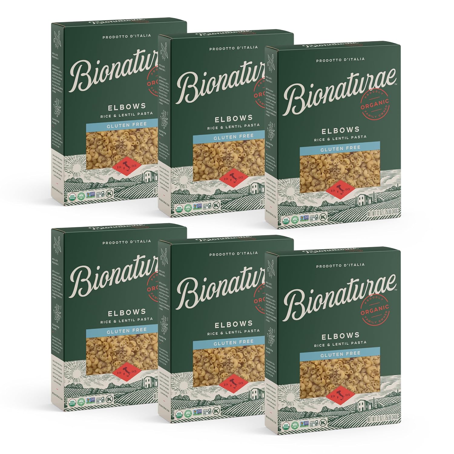 Bionaturae Elbow Pasta Noodles - Gluten Free Pasta Organic, Rice & Lentil Pasta, Kosher Certified, High Protein, Non-GMO Verified, USDA Certified, Gluten Free Pastas, Crafted in Italy - 12 Oz, 3 Pack