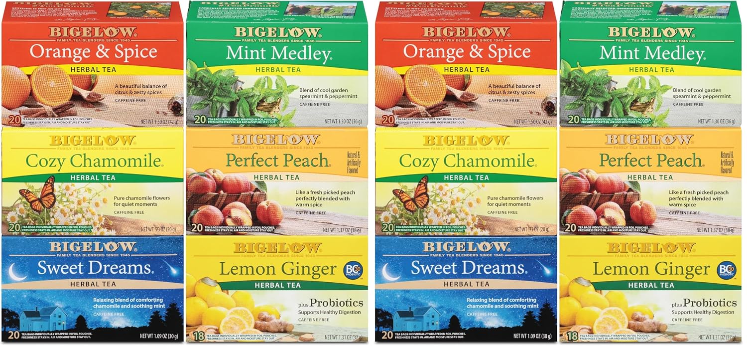 Bigelow Tea Green Tea Assortment, 64 Count (Pack of 1) | Individually Wrapped Tea Bags with Classic, Decaffeinated, Mint, Peach, Constant Comment, Lemon, Mango, and Earl Grey Teas