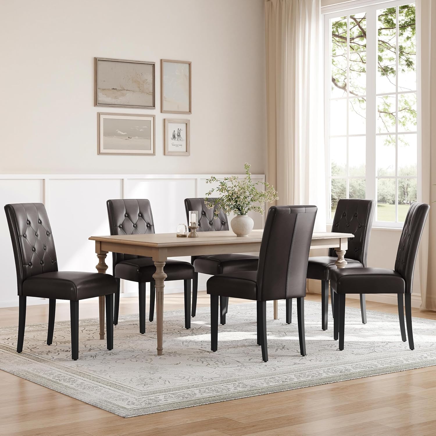 Yaheetech Dining Chairs Set of 2 Button Tufted Kitchen Chairs Brown