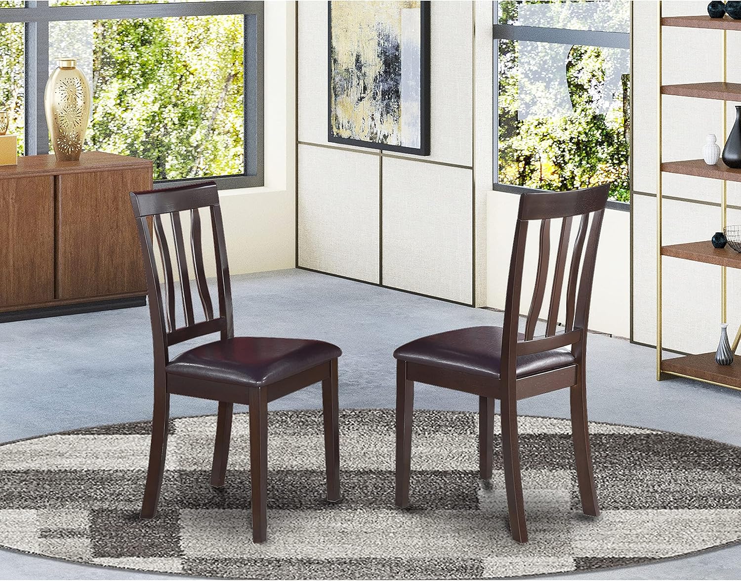 East West Furniture ANC-WHI-W Antique Dining Room Chairs - Slat Back Solid Wood Seat Chairs, Set of 2, Buttermilk & Cherry