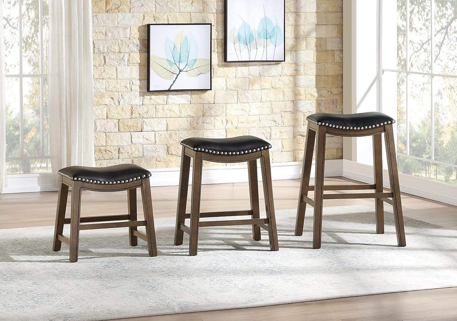 Lexicon Ordway Solid Wood Counter Height Stool - Saddle Kitchen Stool Counter Height Stools for Dining, Armless Chair Seating Options, Perfect for Casual Entertaining Spaces, 25" SH, Black