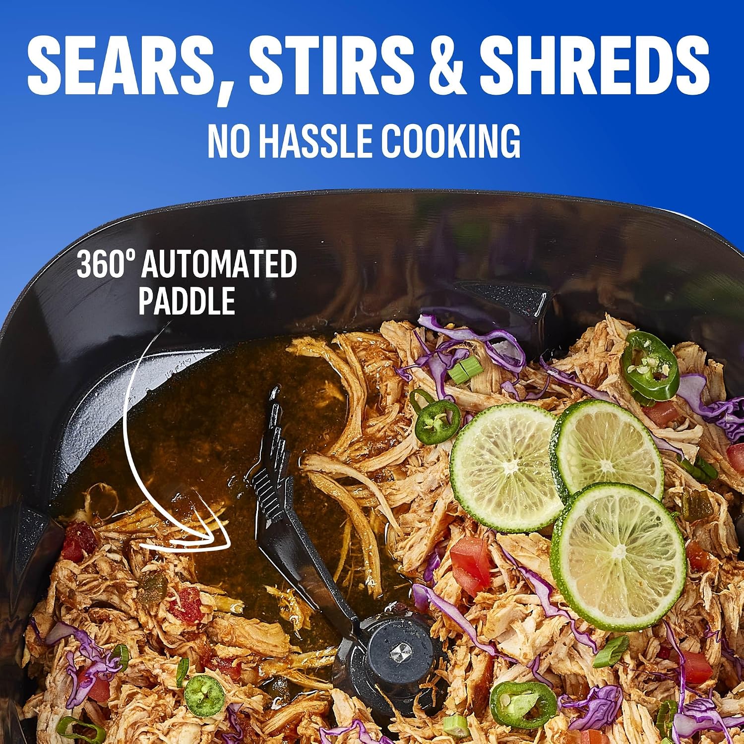 STIRMAX PLUS 7.5QT Digital Multi-Cooker with Auto Stir | 9-in-1 multicooker with automatic stirring, sauté, sear and 7.5QT family-size capacity.