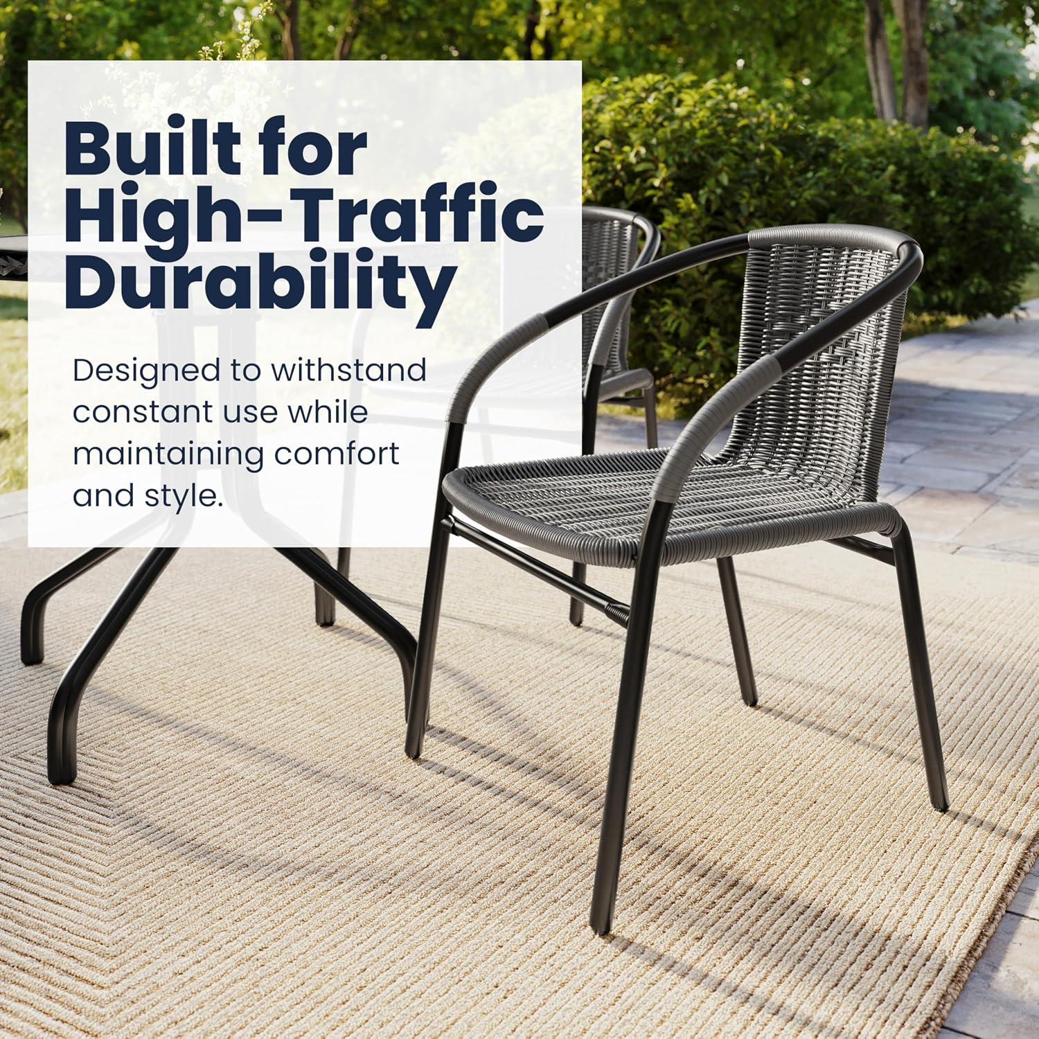 Flash Furniture Lila Modern Rattan Indoor/Outdoor Stackable Dining Chairs, Stacking Rattan Bistro Chairs for Patio or Restaurant, Set of 4, Brown | Commercial Grade, Indoor/Outdoor Use