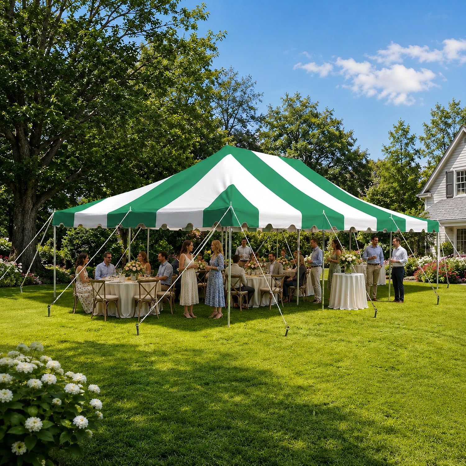 20’ x 20’ Weekender Canopy Pole Tent, Indoor and Outdoor Heavy Duty Easy Up, 80 Person Capacity Tent for Parties, Weddings, and Events, Commercial and Residential Use, PVC White Top | Easy Up Weekender Canopy Tent With 80 Person Capacity - Outdoor Canopi…