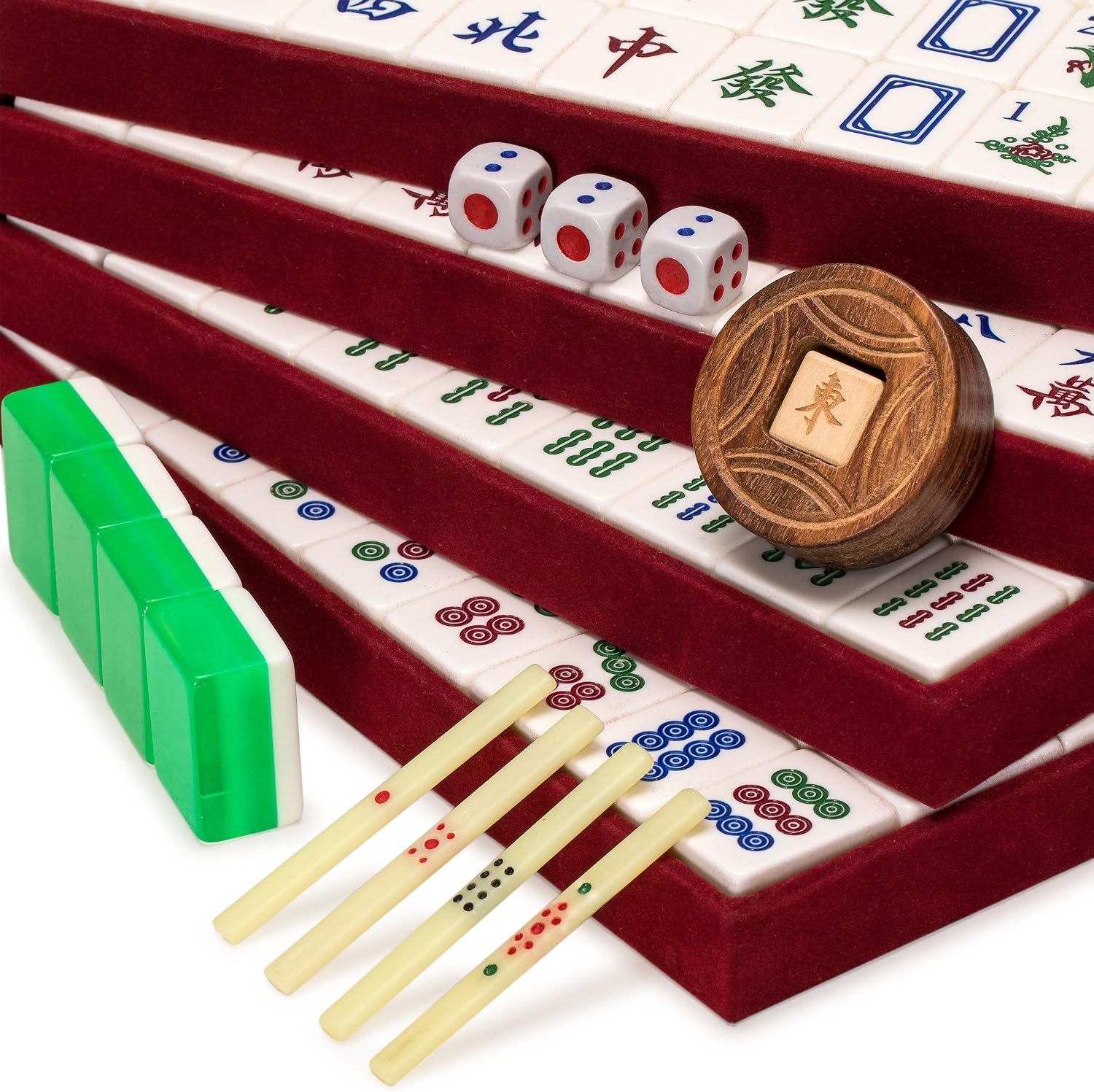 Yellow Mountain Imports Classic Chinese Mahjong Game Set, Emerald with 148 Medium-Size Translucent Green Tiles and Wooden Case