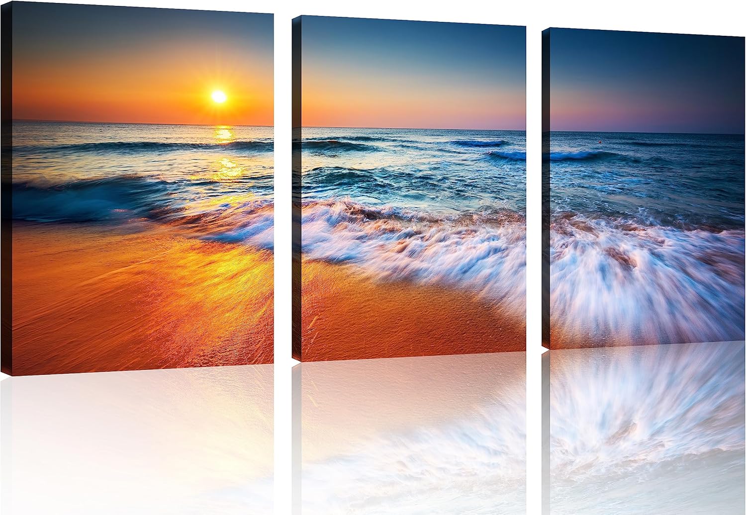TutuBeer 3 Panel Beach Canvas Wall Art for Home Decor Blue Sea Sunset White Beach Painting the Picture Print on Canvas Seascape the Pictures for Home Decor Decoration,Ready to Hang