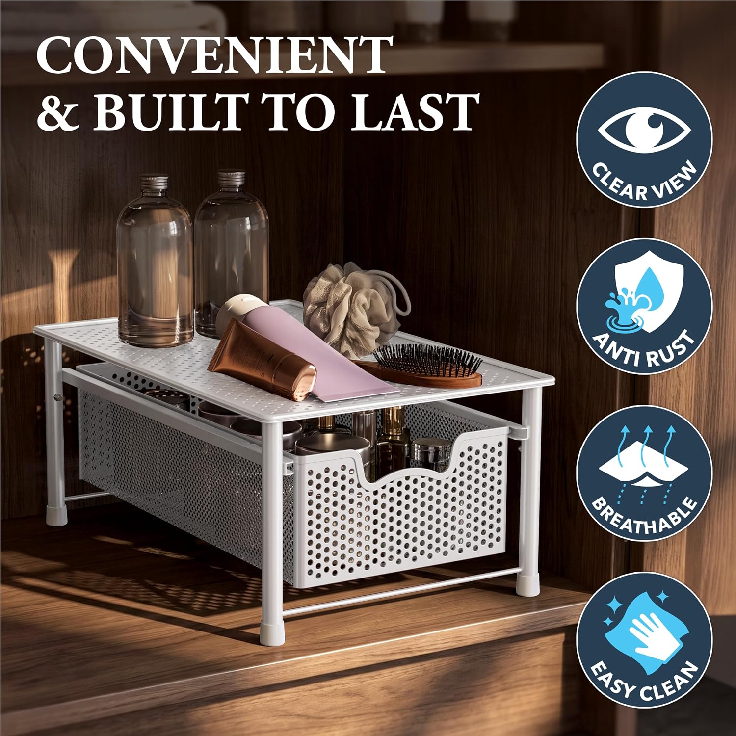 Simple Houseware Stackable 3 Tier Sliding Basket Organizer Drawer, Silver
