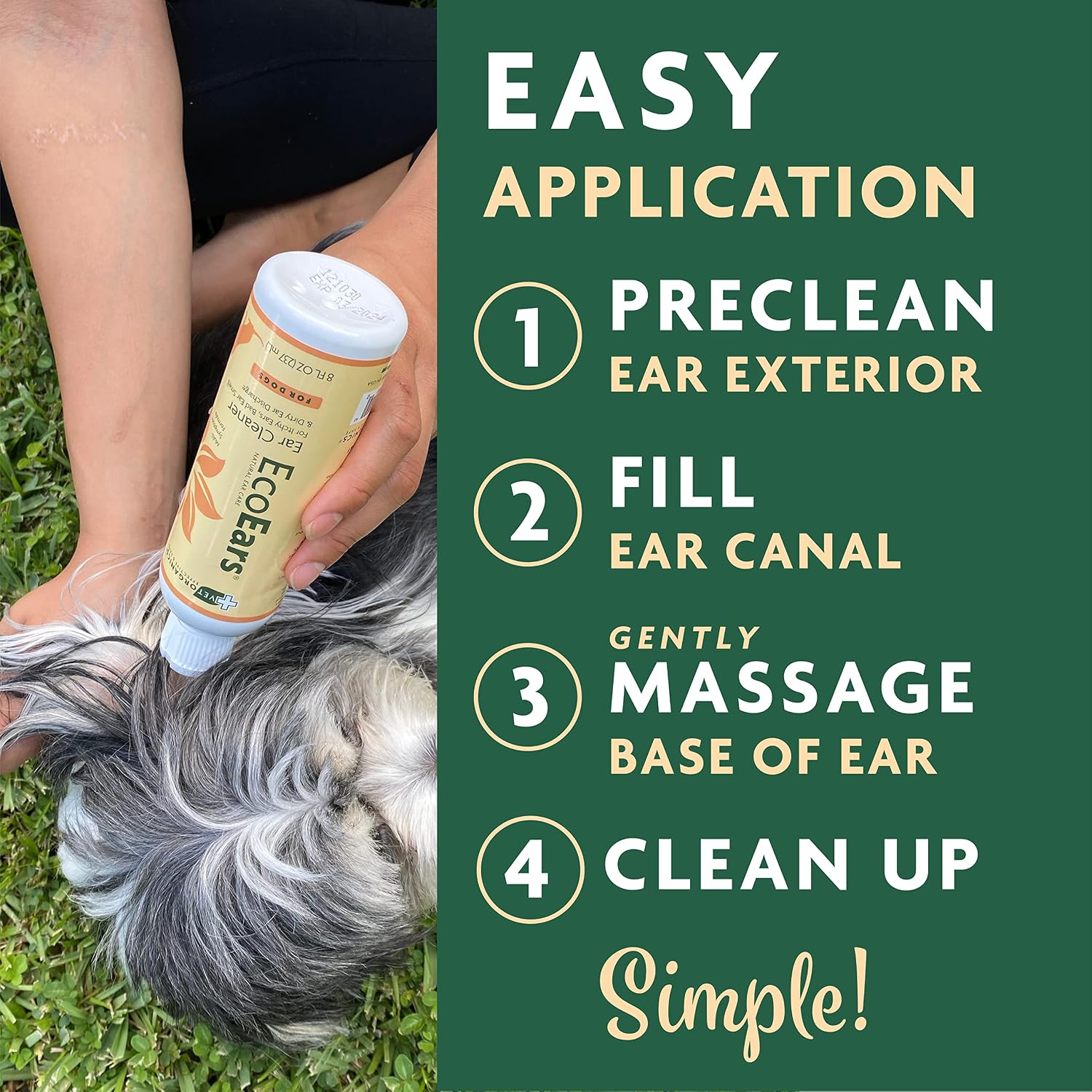 EcoEars Dog Ear Cleaner – Natural Multi-Action Formula for Ear Infection, Bad Discharge & Odor – Removes Foreign Matter & Cleans Difficult Ears - 8fl oz.