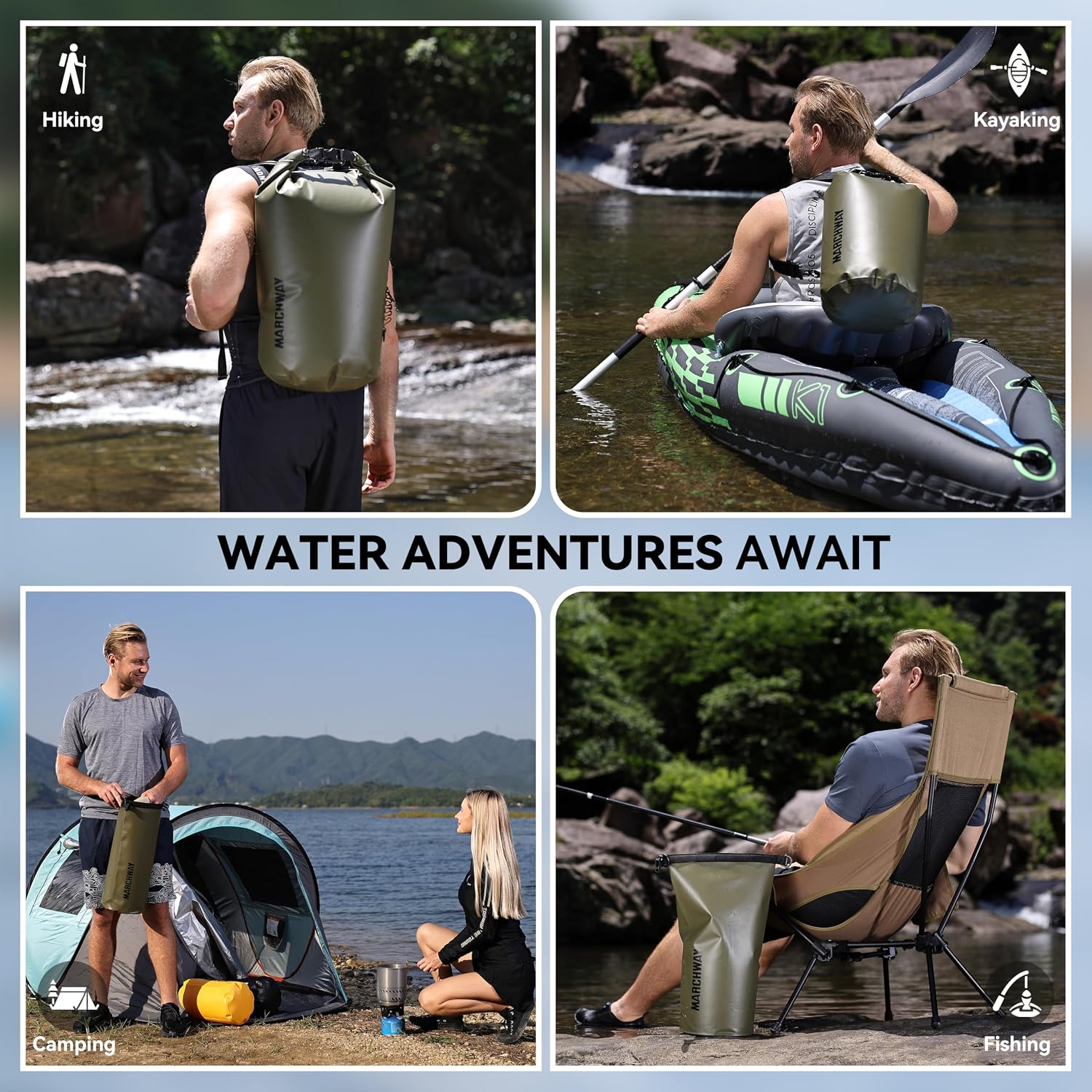 MARCHWAY Floating Waterproof Dry Bag Backpack 5L/10L/20L/30L/40L, Roll Top Sack Keeps Gear Dry for Kayaking, Rafting, Boating, Swimming, Camping, Hiking, Beach, Fishing