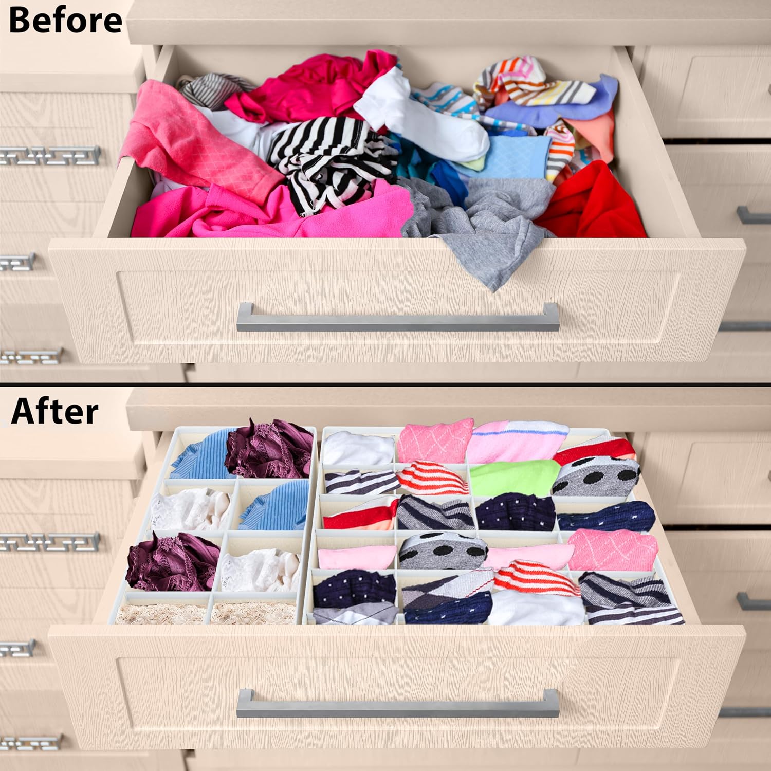 Simple Houseware 4-Pack Drawer Organizer Set for Underwear/Socks/Bra, Gray | Closet Dividers for Underwear, Socks, Bras, Scarves, Ties - Foldable Non-Woven Storage Boxes