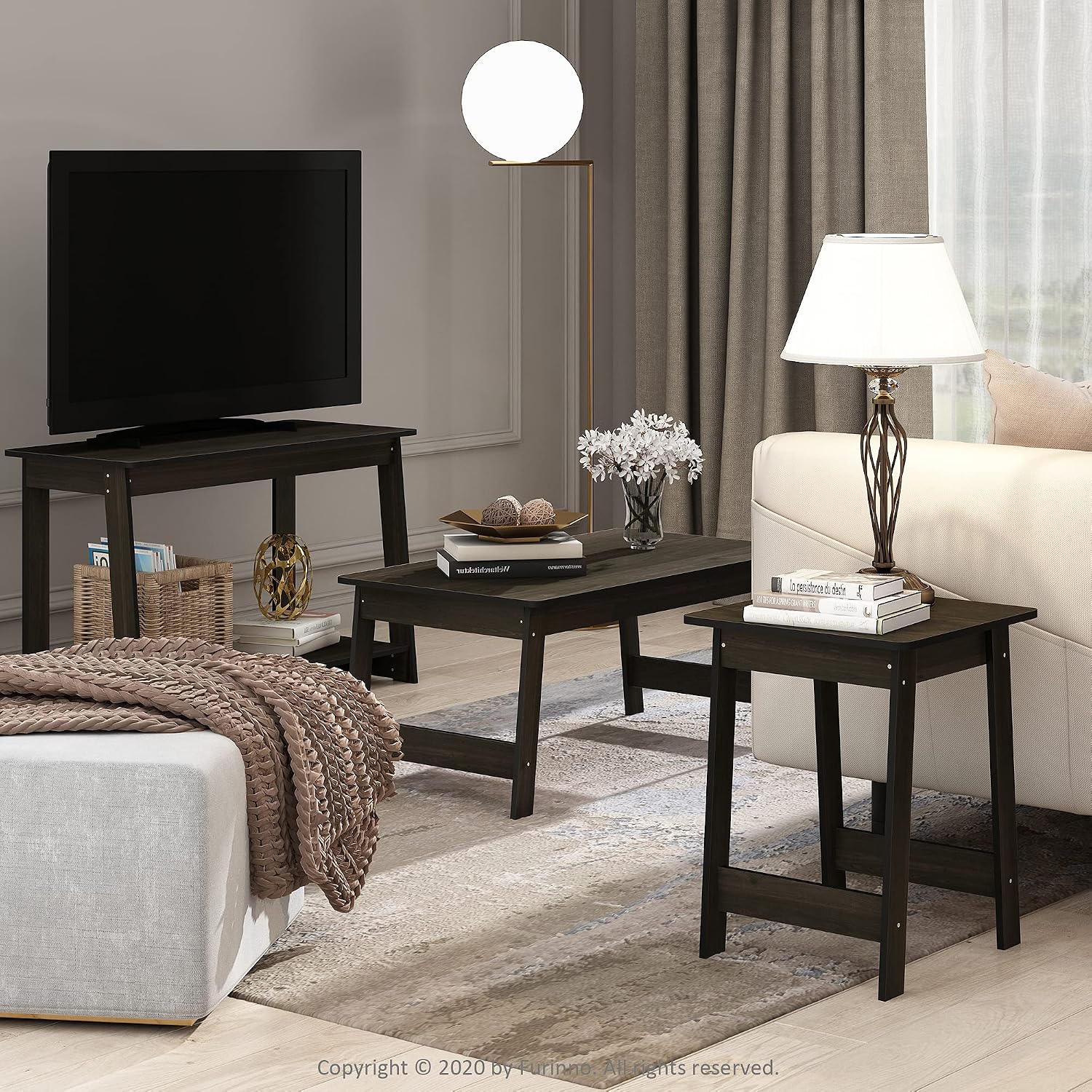 Furinno Beginning TV Stand, 2-Tier Rectangular Entertainment Center with Shelf, TV Console for TV up to 36 Inch, Open Back, for Living Room, Bedroom, French Oak