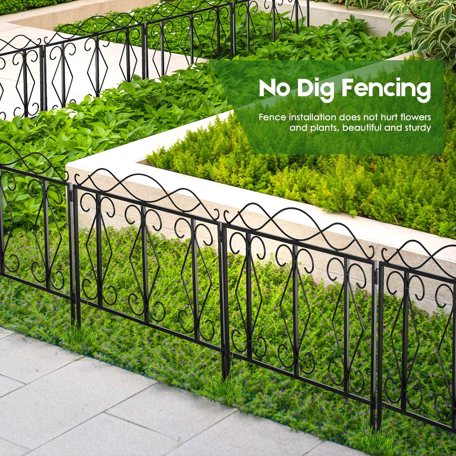 AMAGABELI 10 Panels 17in(H)×10ft(L) Decorative Garden Fences and Borders for Dogs No Dig Rustproof Metal Fence Panels Garden Edging Border Animal Barrier Fencing for Flower Beds Yard Patio Decor Black