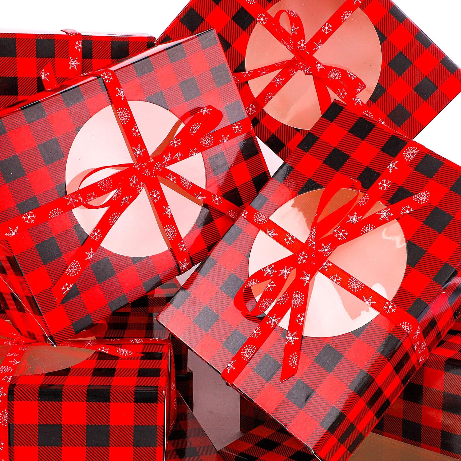 Aneco 12 Pack Christmas Cookie Boxes with Window Red and Black Plaid Holiday Treat Boxes Paper Food Boxes Xmas Gift Bags Cake Candy for Gift Giving