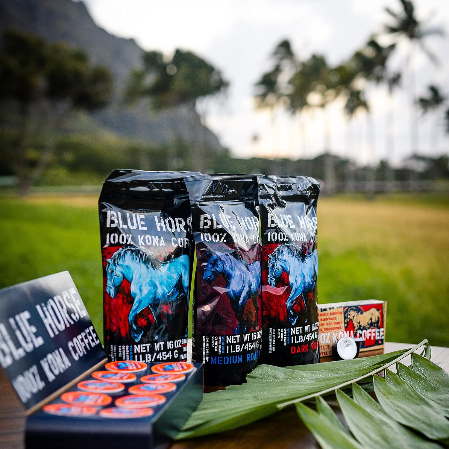 Blue Horse 100% Kona Coffee Pods, Medium Roast, 10ct Single Serve, Compatible with K Cups 2.0, Farm Fresh, Authentic Arabica Beans from Hawaii’s Big Island with a Smooth, Rich Flavor