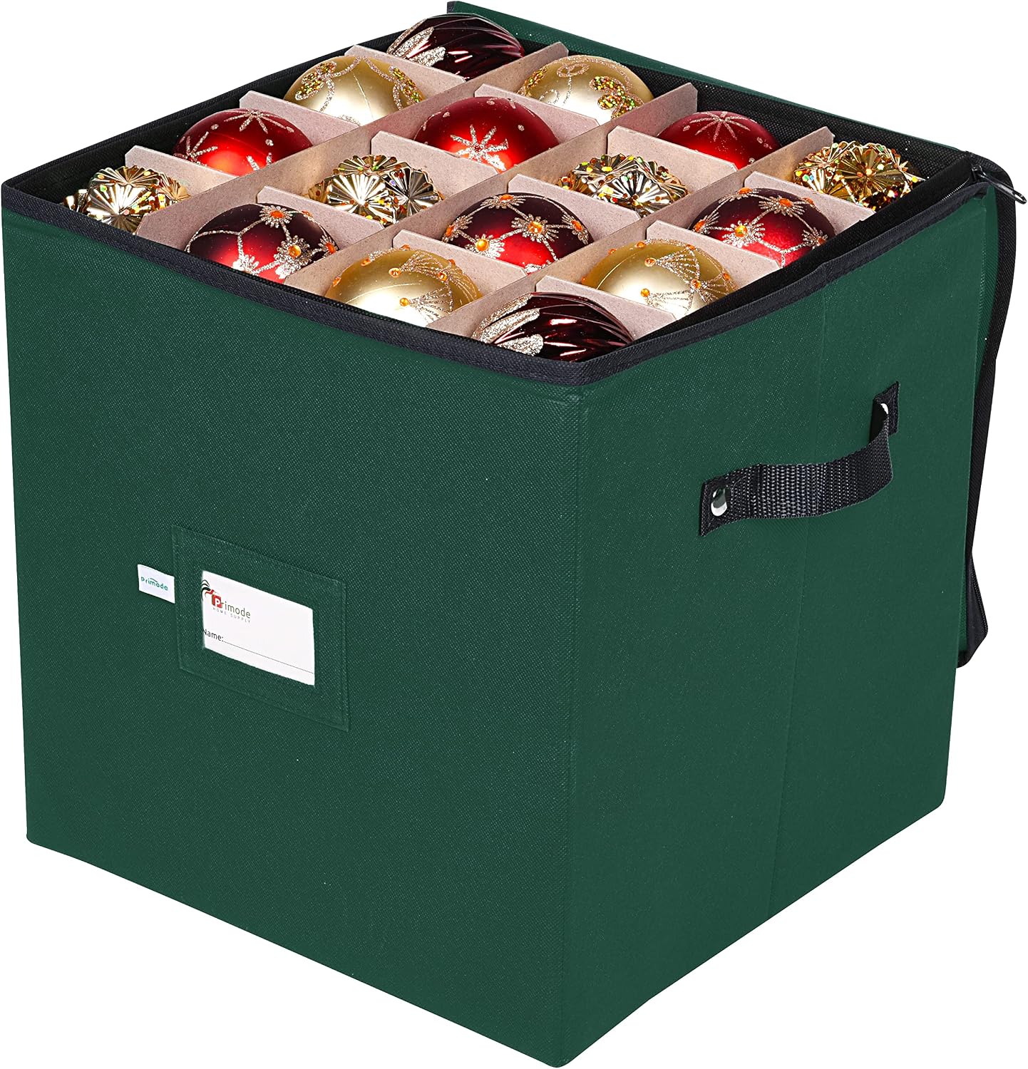 Christmas Ornament Storage Box, 4 Individual Trays Xmas Storage Container, Fits 64 Ornaments Decoration Balls, Constructed of Durable Polyester Material (Red)