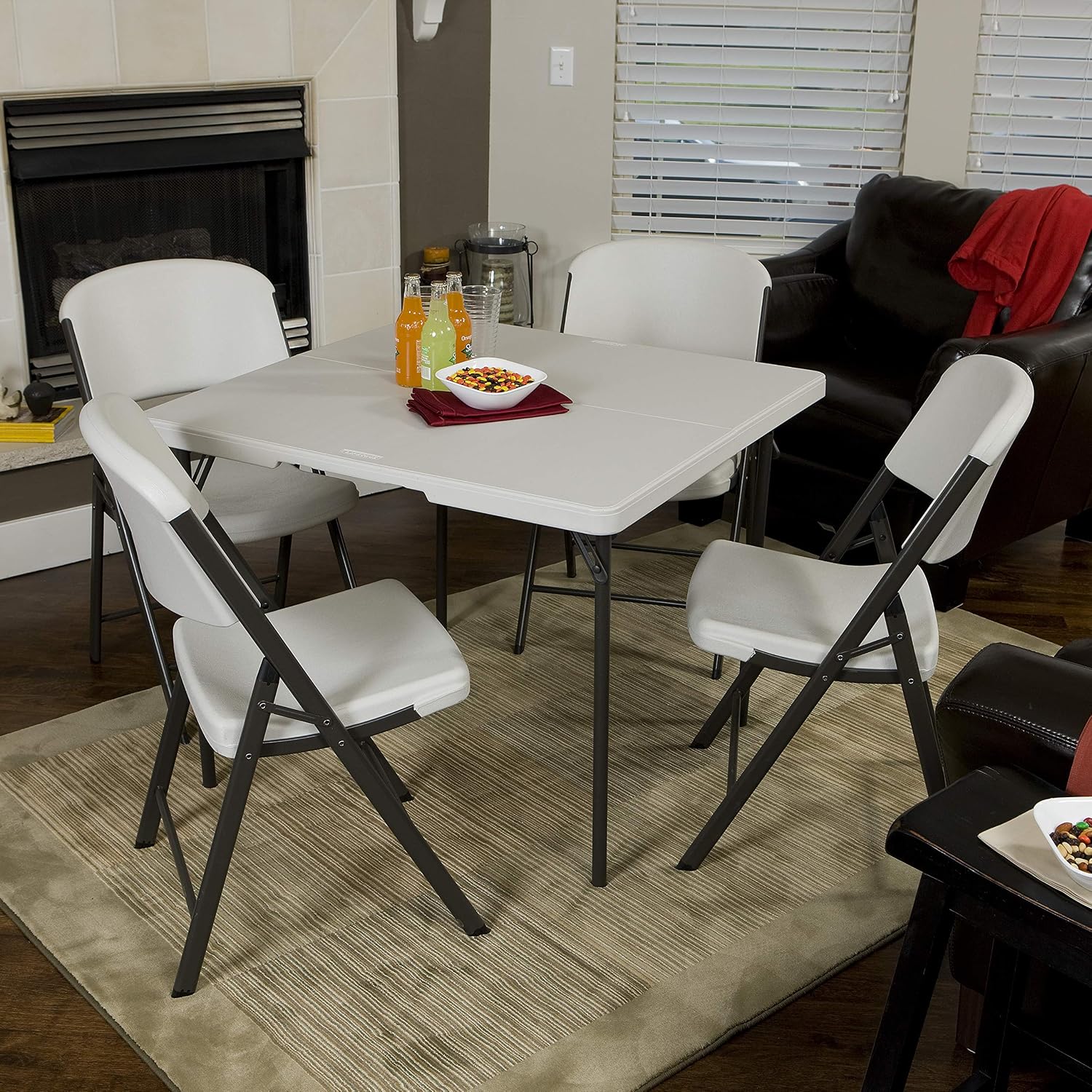 LIFETIME 280228 37-Inch Square Fold-in-Half Table, White Granite Top with Gray Frame