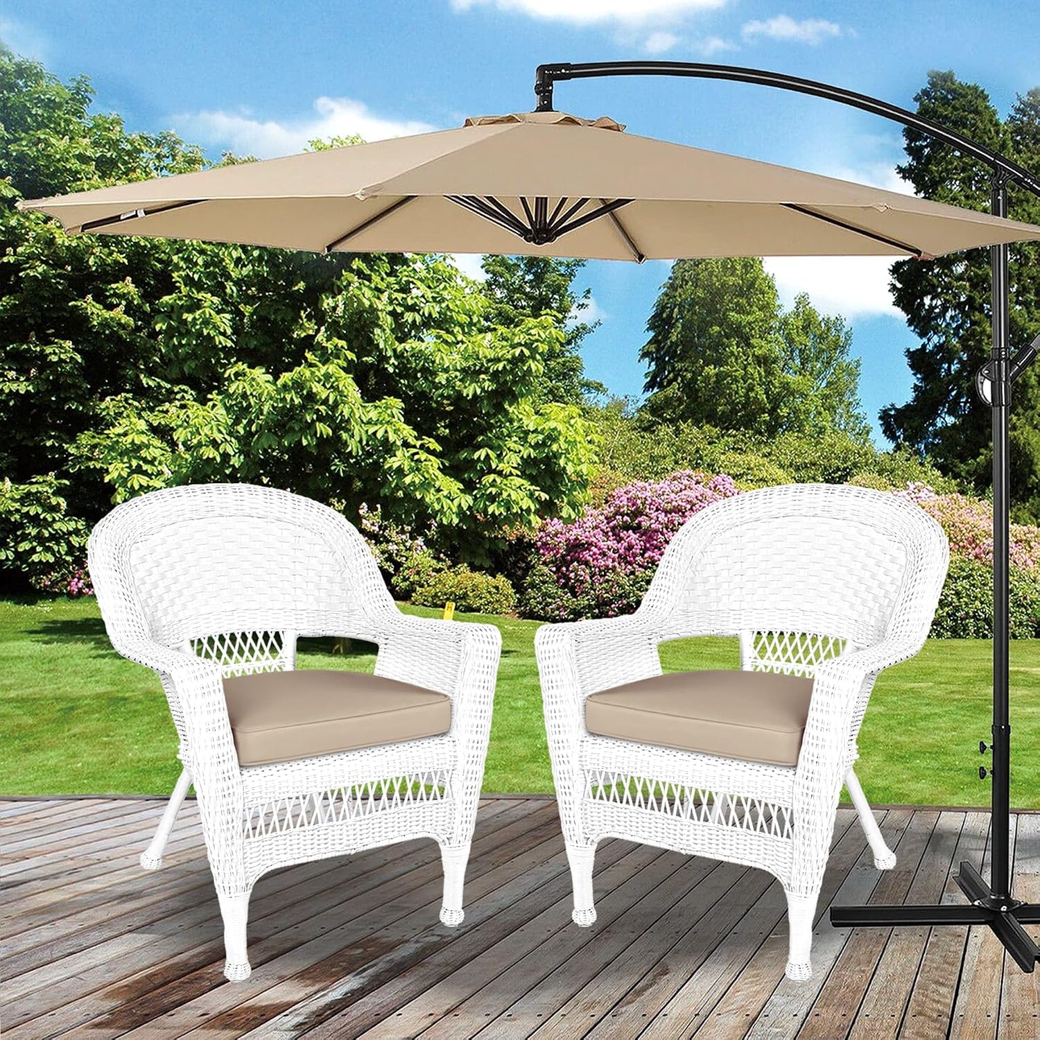 Jeco Wicker Chair with Tan Cushion, Set of 2, White/W00206-