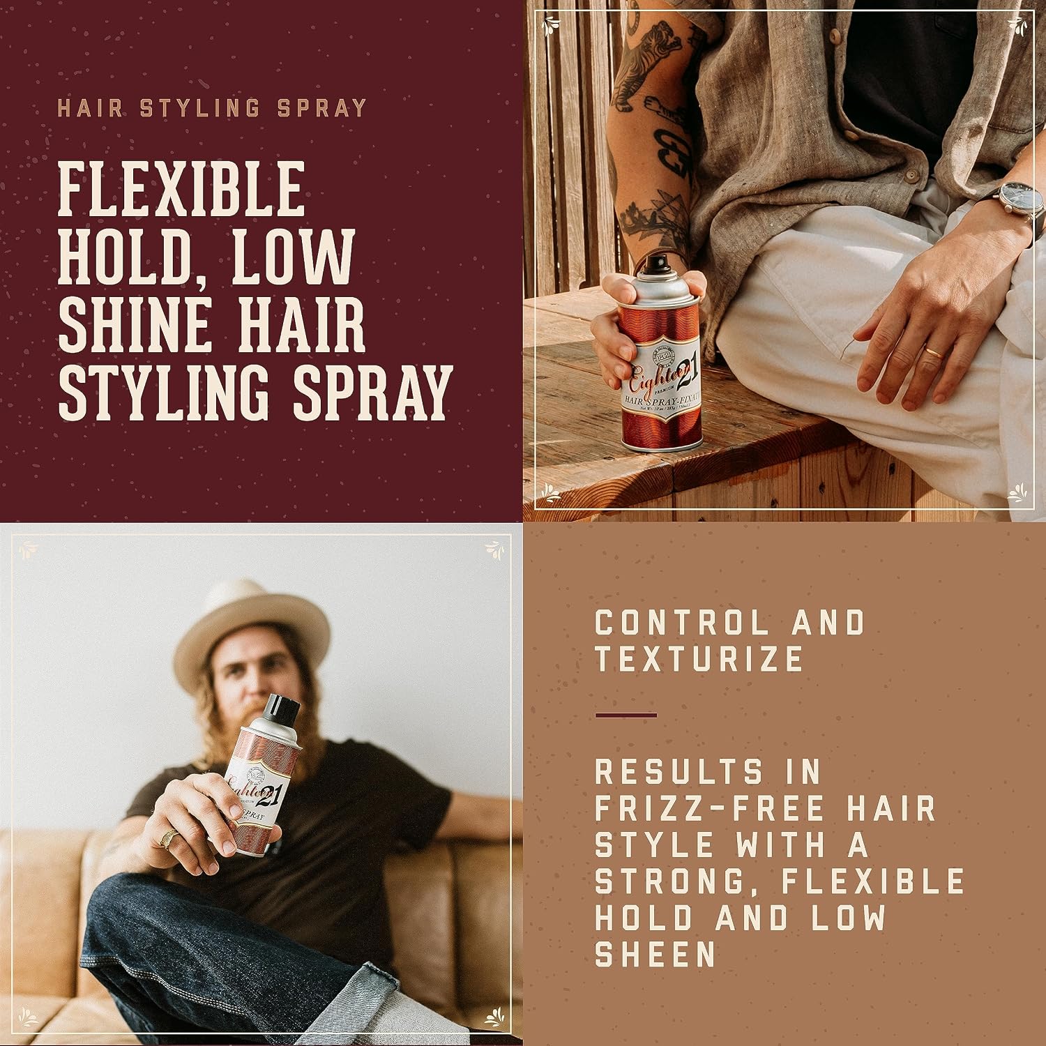 18.21 Man Made Premium Hair Spray for Men, All-Day Flexible Hold, 10 oz. - Styling Hairspray with Matte Finish, Sweet Tobacco Scent - Professional