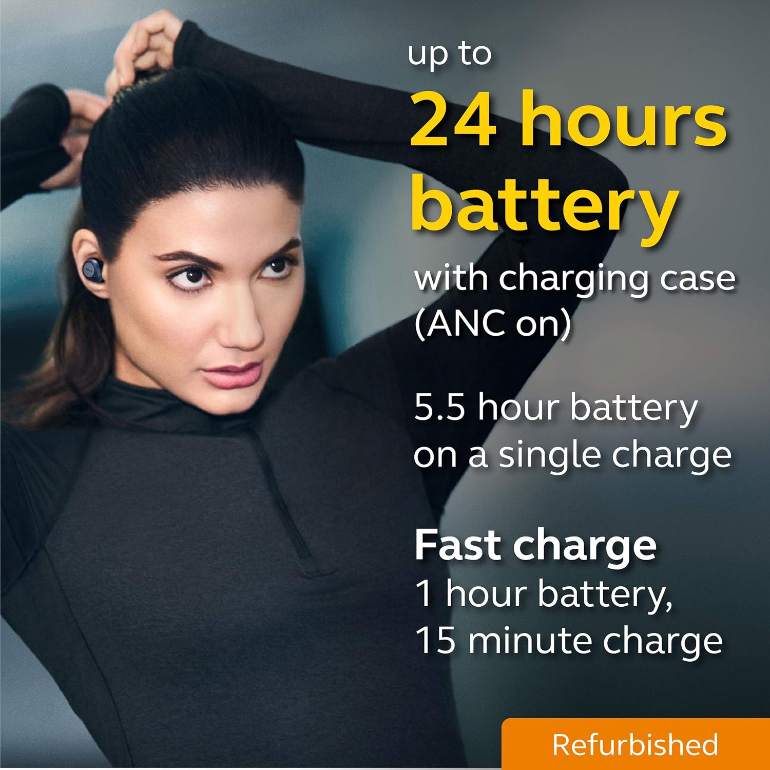 Jabra Elite Active 75t Navy Voice Assistant Enabled True Wireless Sports Earbuds with Charging Case (Renewed)