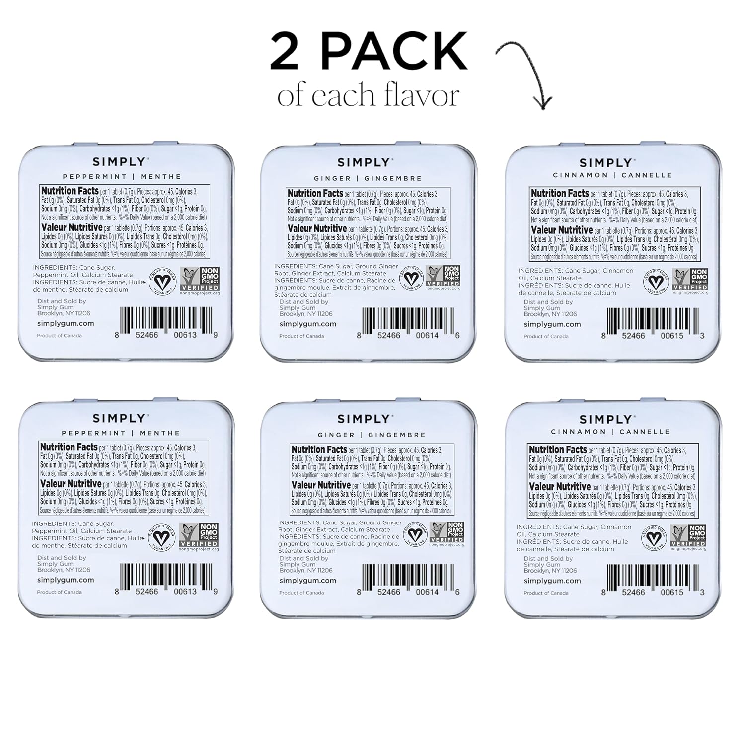 SIMPLY MINTS Natural Peppermint Breath Mints, 6 Pack (180 Pieces), Made With Real Peppermint Oil | Aspartame-Free, Sorbitol-Free, Xylitol-Free, Vegan, Kosher, Non-GMO
