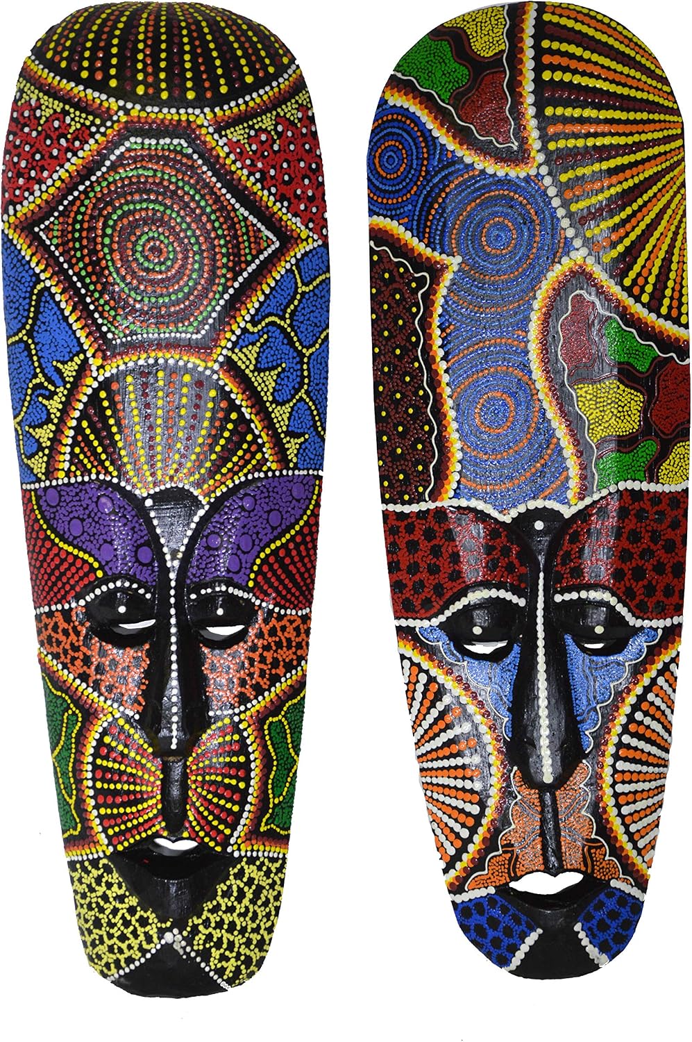 WorldBazzar 20" SET OF 2 AFRICAN HAND CARVED ABORIGINAL DOT ART WOODEN TRIBAL MASK WALL DECOR