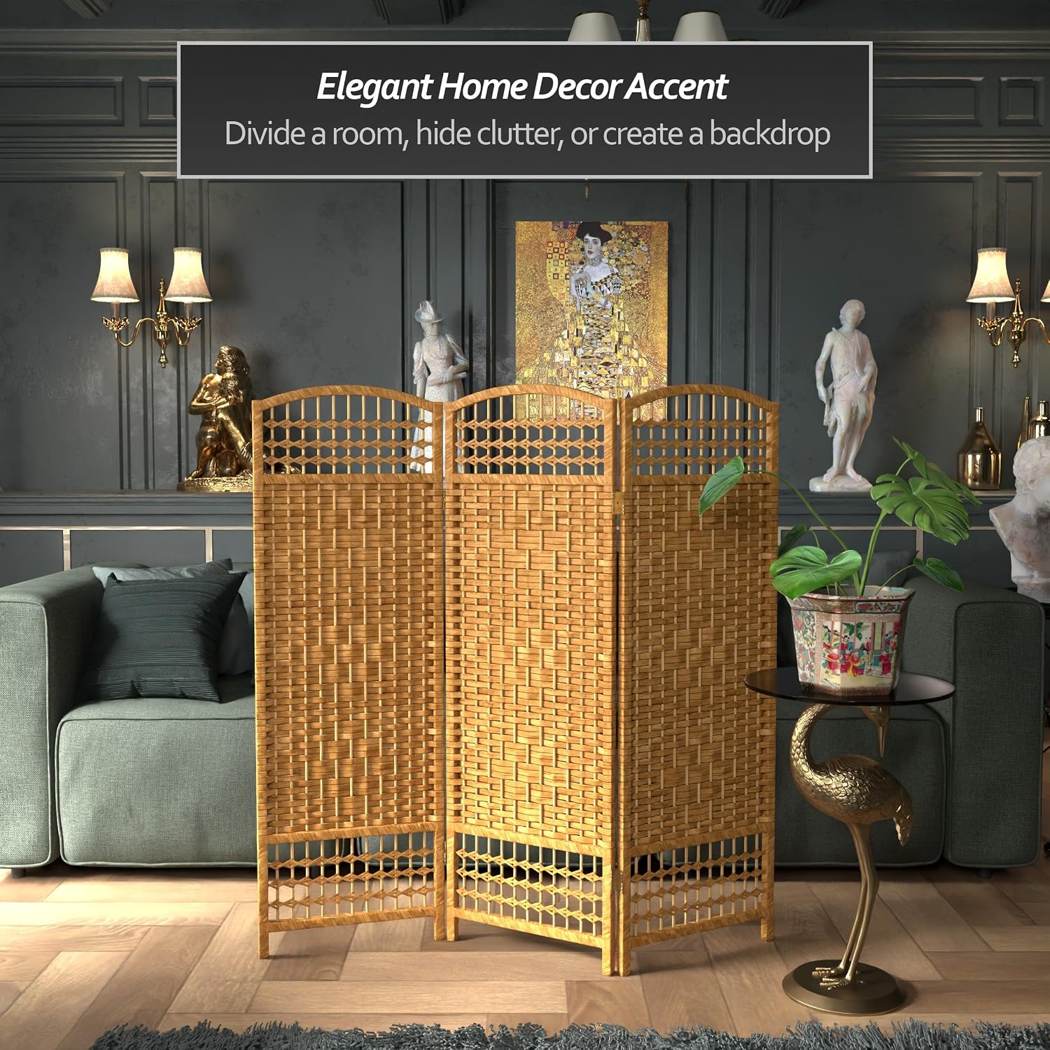 4 ft. Short Fiber Weave Folding Screen - Natural - 4 Panels