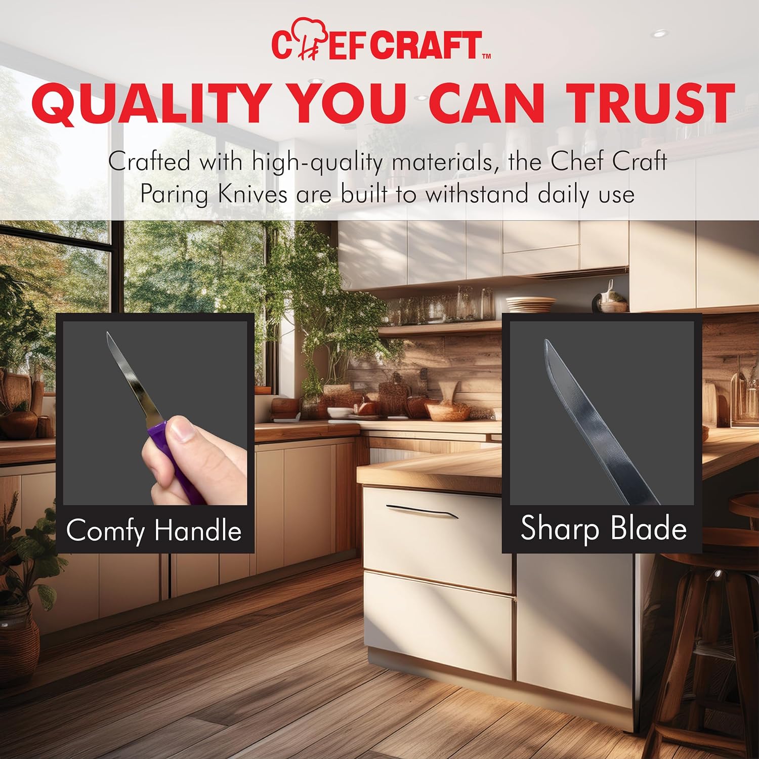 Chef Craft Select Paring Knife Set, 2.5 inch blade 6 inch in length 4 piece set, Assorted