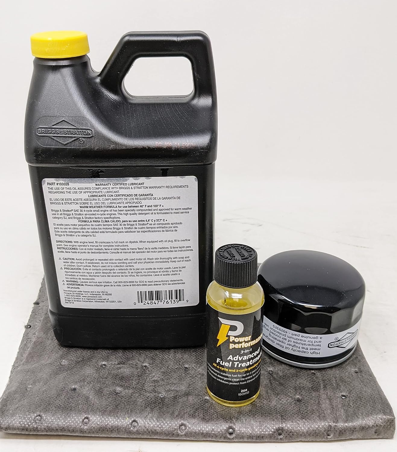 Briggs and Stratton 48oz oil and 492932s oil filter with Fuel Treatment