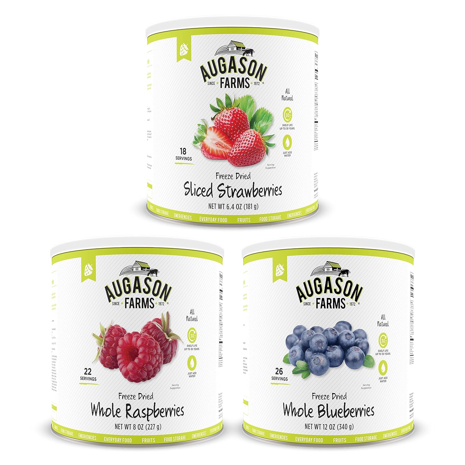 Augason Farms Freeze Dried Berries Variety Kit 3-Pack No. 10 Can