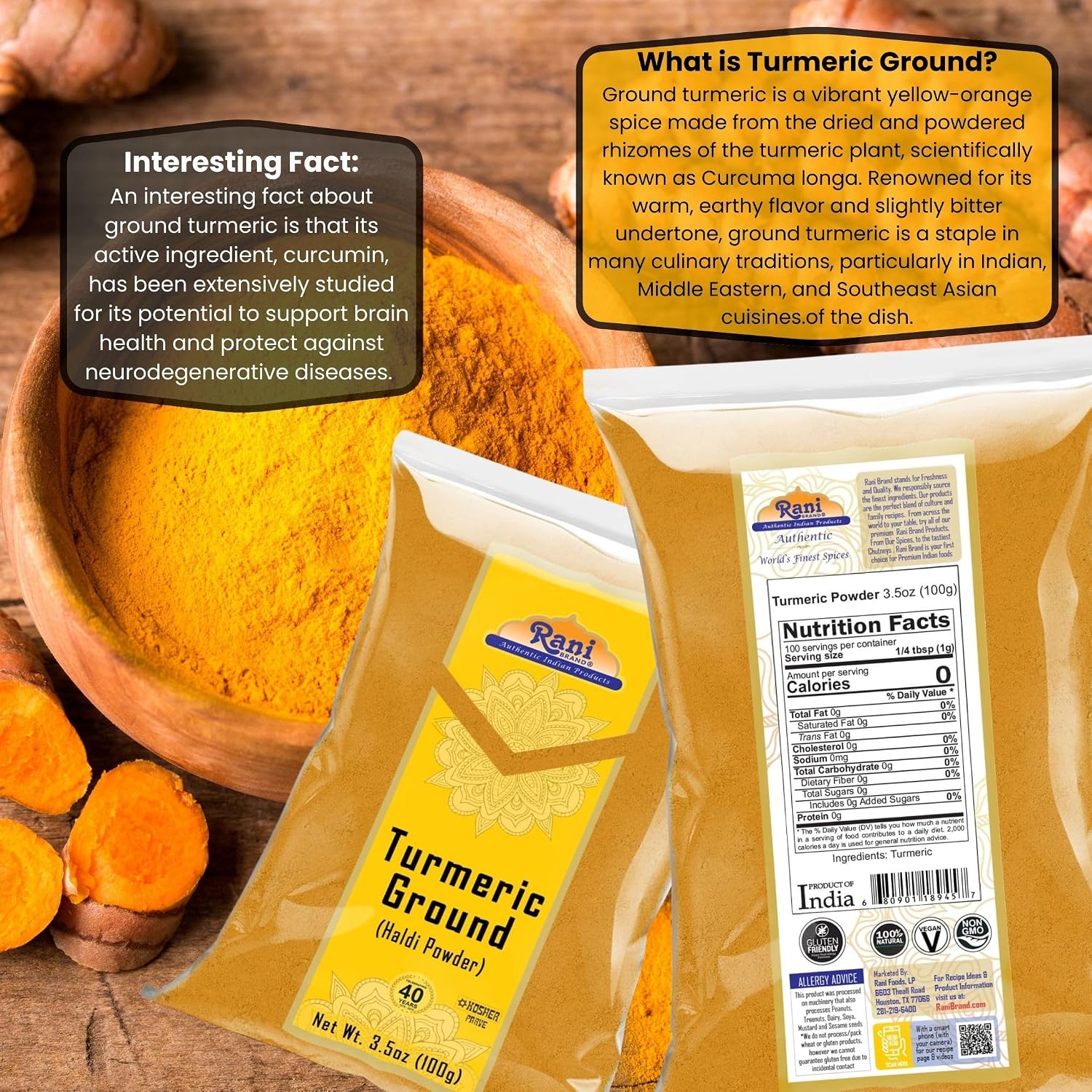Rani Turmeric (Haldi) Root Whole Spice, Dried 7oz (200g) ~ All Natural | 100% Pure | Vegan | Gluten Friendly | NON-GMO | Kosher | Indian Origin