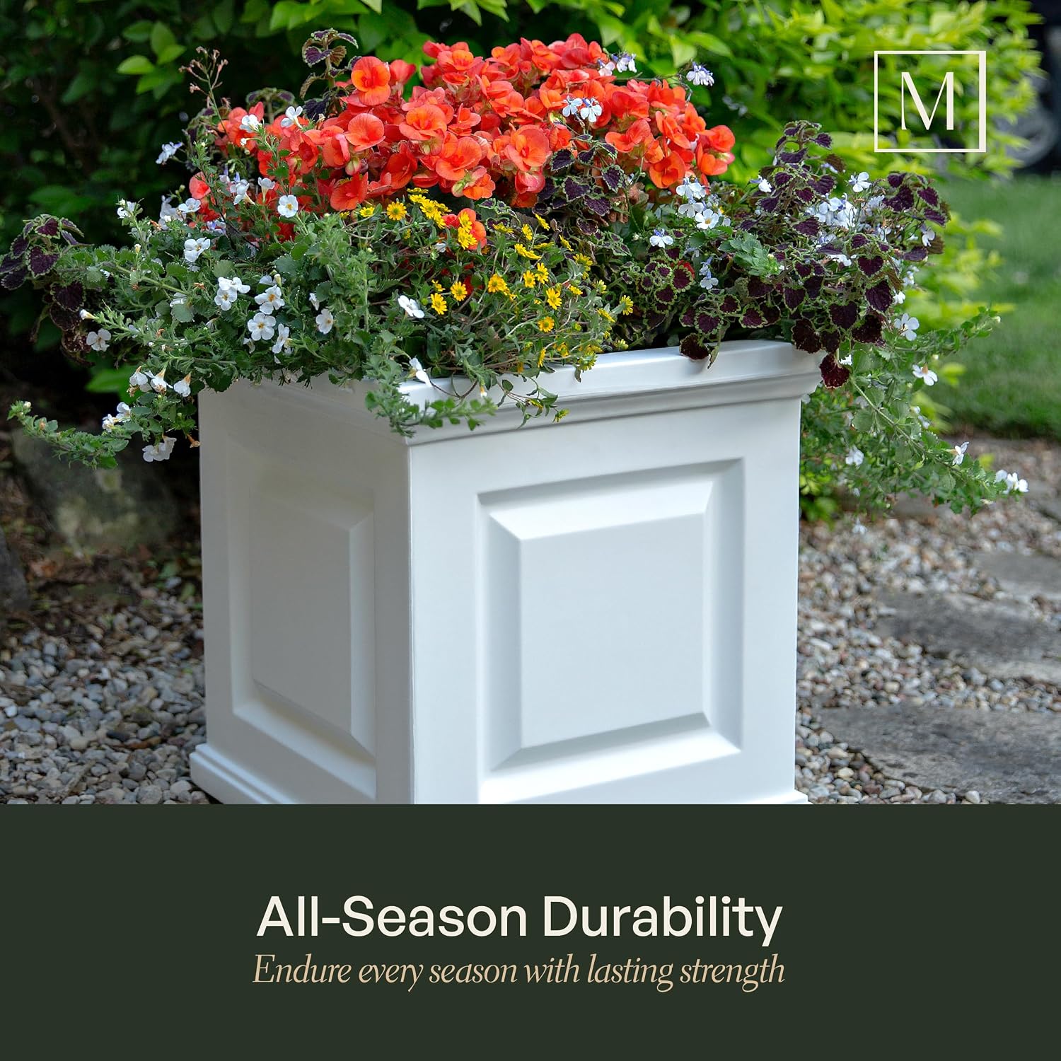 Mayne Nantucket 16in Self-Watering Square Planter, Black | Self-watering, All season, Fade resistant, Double-wall design, 15-year warranty