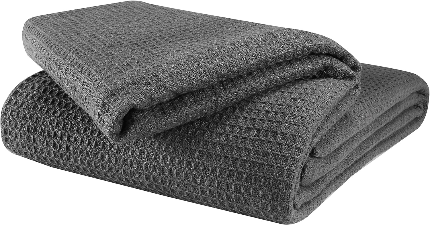 Glamburg 100% Cotton Thermal Bed Blanket, Soft Waffle, Queen Size, All Season, Navy Blue