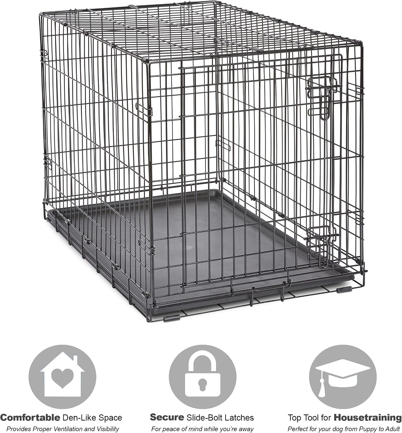 Midwest Homes for Pets 24-Inch New World Crate for Small Breeds, 12-20 lbs, Double Door Folding Dog Crate, Leak-Proof Tray & Secure Latches, Portable, Durable & Easy to Assemble