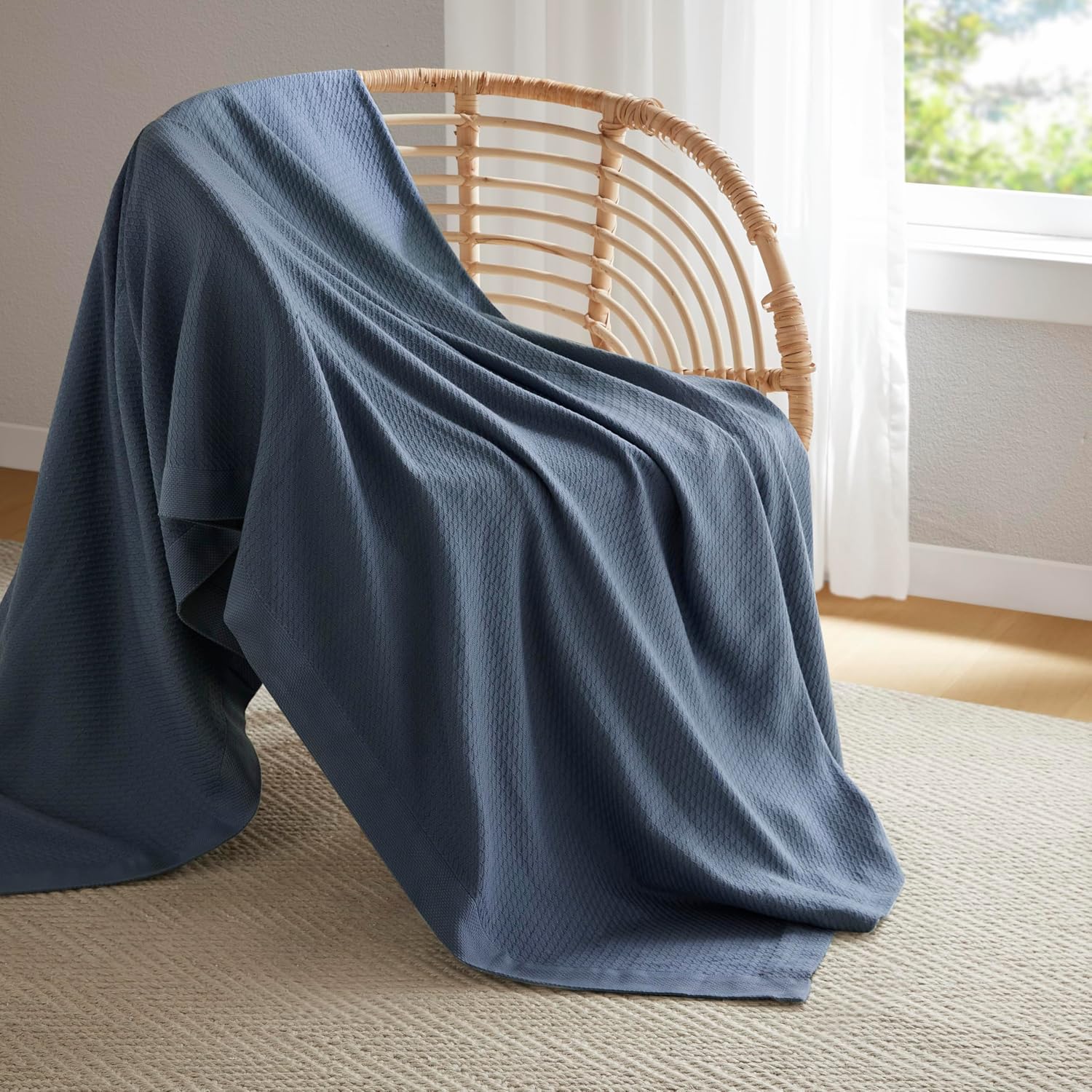 Madison Park 100% Egyptian Cotton Summer Blanket Full Queen Size Teal