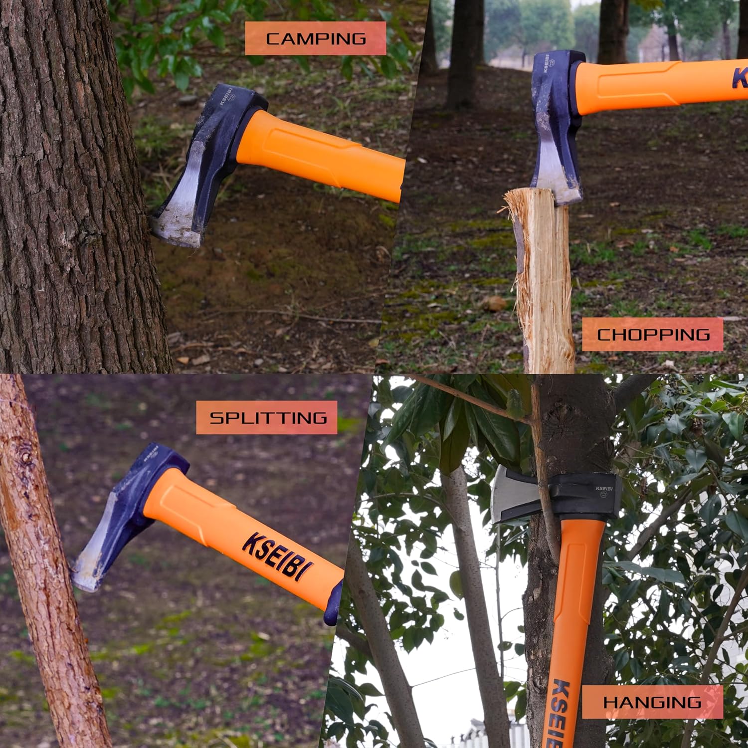KSEIBI Wood Axe, Small Outdoor Camp Hatchet for Splitting and Kindling Wood