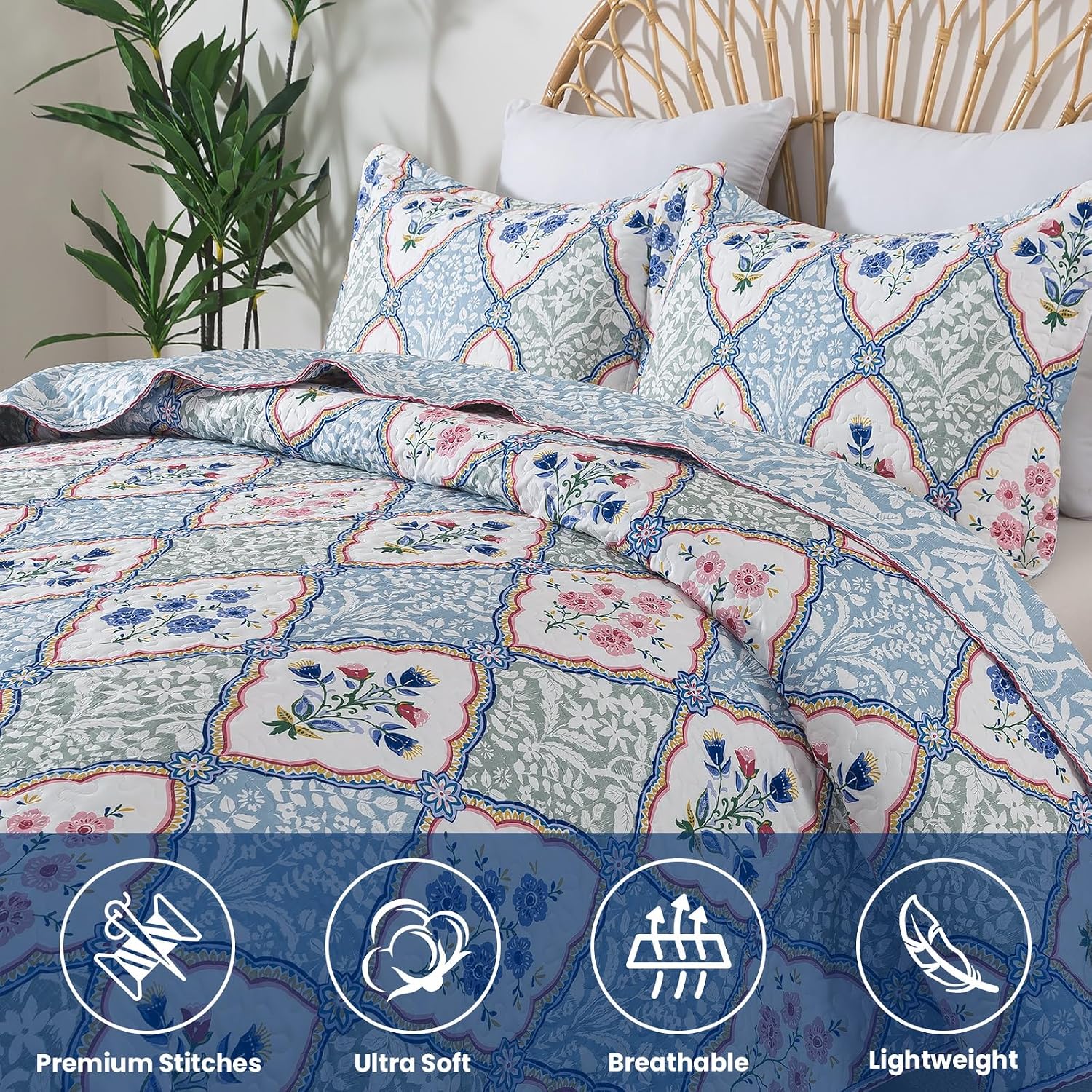 Striped Classical Cotton 3-Piece Patchwork Bedspread Quilt Sets, King Size