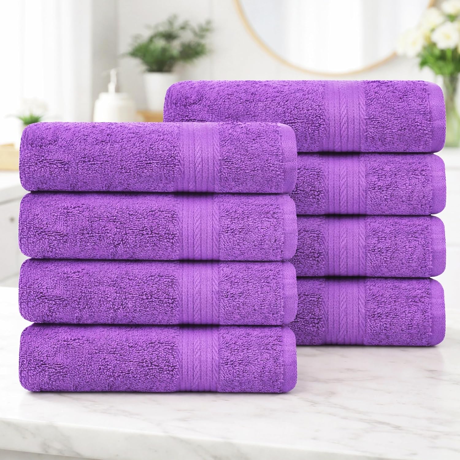 Ample Decor 100% Cotton Hand Towels 18x28 Inches, 600 GSM, Soft & Absorbent, Set of 12, Purple